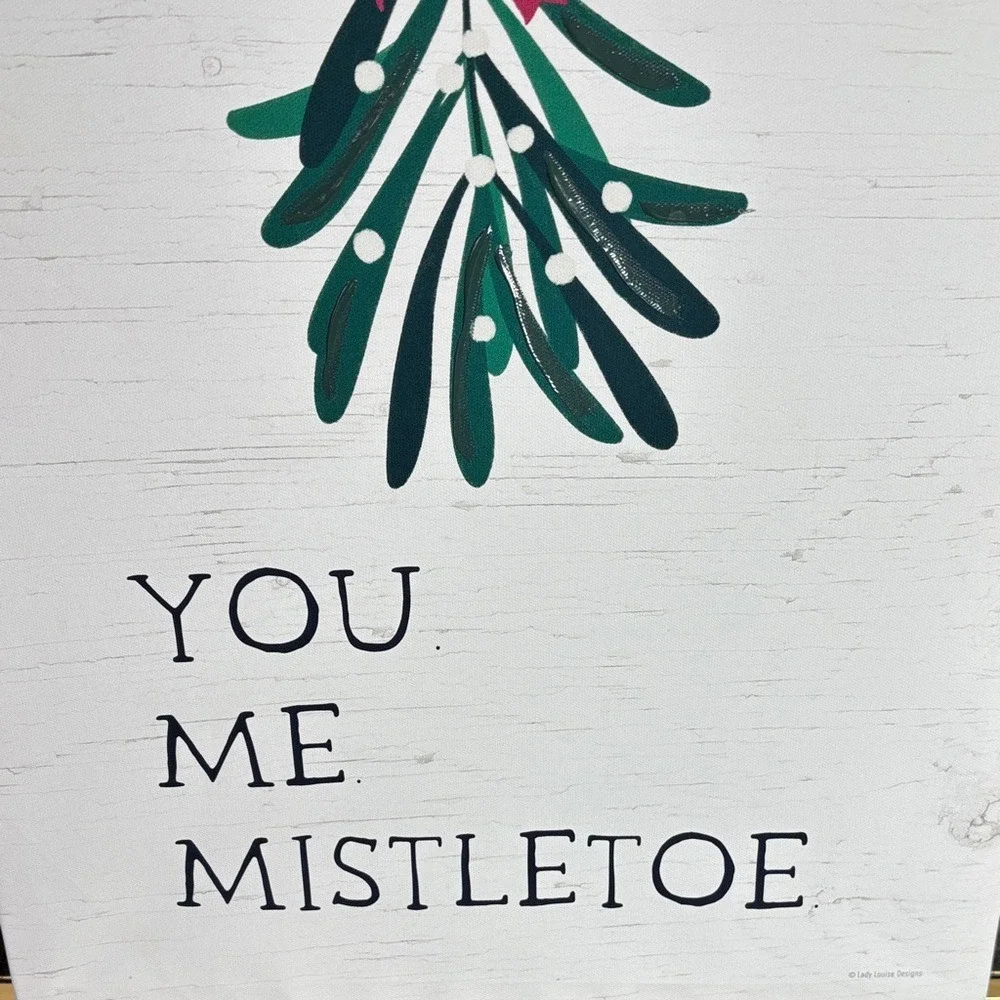 Festive Canvas Mistletoe Wall Art w/Red Bow Painted‎ 20